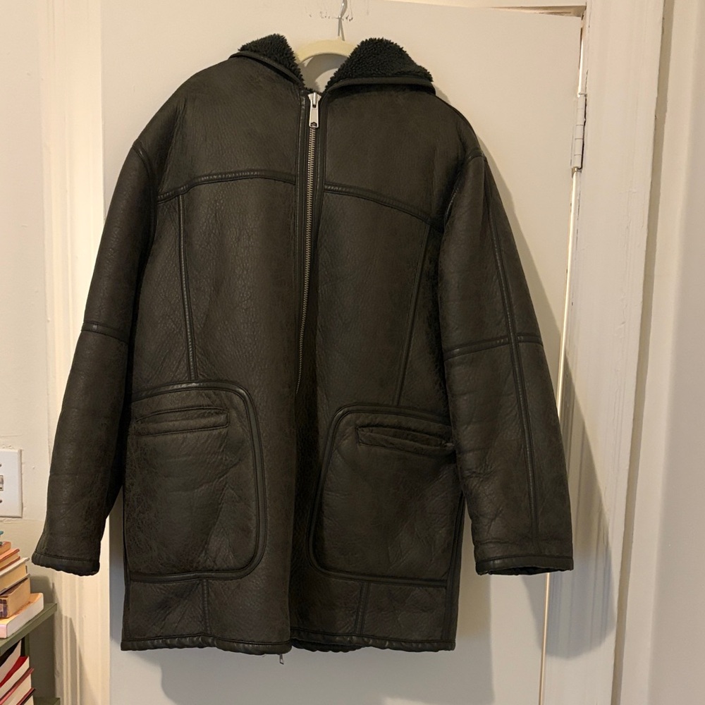 Free People Miller Vegan Jacket Forest Zip-Front Oversized Coat Small